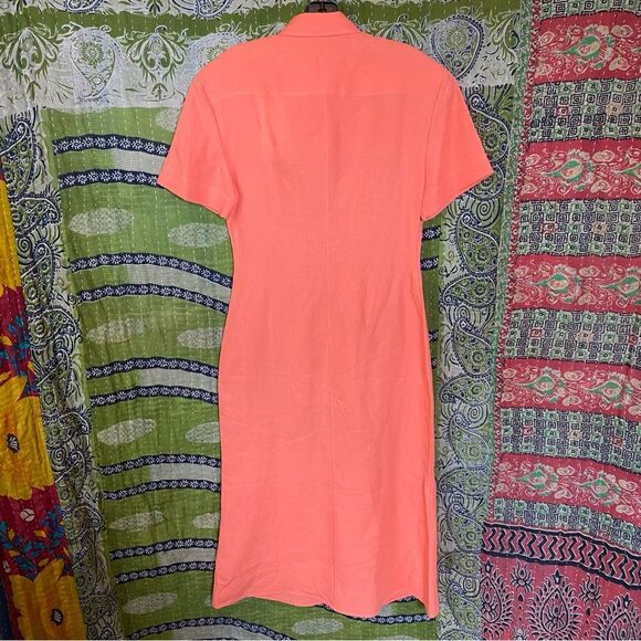 NWT Theory Bright Coral Galena Linen Midi Dress Size 2 - Picture 11 of 16